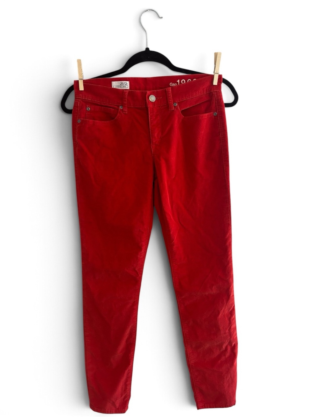 GAP 1969 Red Corduroy Skinny Jeans Women Size 26 Mid Rise Stretch Pants